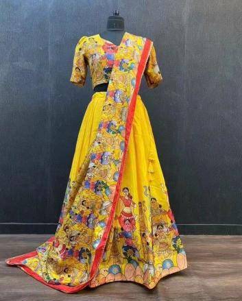 KALAMKARI vol 24 Chinon Yellow  Designer lehenga choli market in Delhi